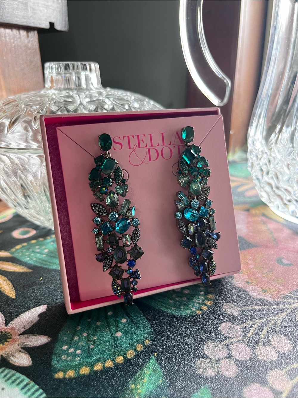 Stella & Dot Teal, blue and green ombré Crystal Drop Earrings